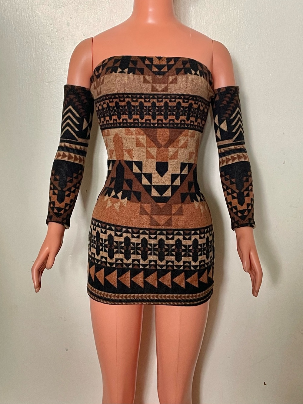 Brown Multicolor Mini Dress For My Size Barbie Doll. New. Short Length. Handwork